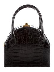 Fendi Vintage Black Alligator Kelly Style Gold Top Handle Satchel Evening Bag