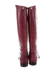 Gucci NEW & RARE Burgundy Red Skin Leather Logo Knee High Riding Boots in Box