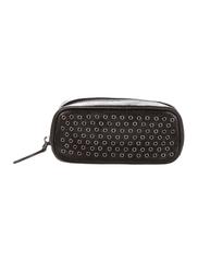Alaia NEW Black Leather Metal Cosmetic Travel Storage Clutch Bag in Box