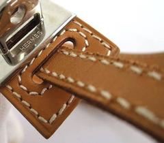 Hermes Cognac Tan Brown Leather Silver Hardware Wide Bracelet Cuff in Box