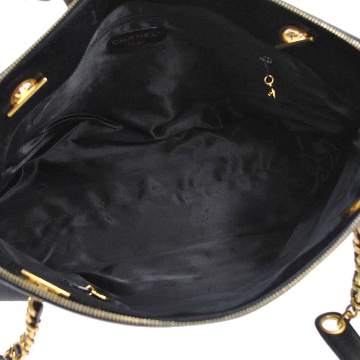 Women's Chanel Vintage Black Caviar Leather Gold Large Shopper Travel Weekend Tote Bag