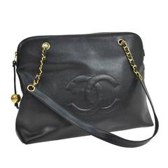 Chanel Vintage Black Caviar Leather Gold Large Shopper Travel Weekend Tote Bag
