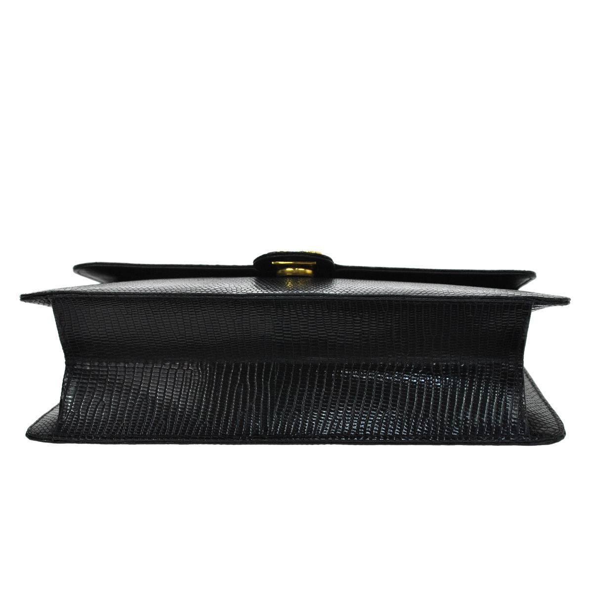 Women's Chanel RARE Black Lizard Gold Evening Flap Shoulder Bag