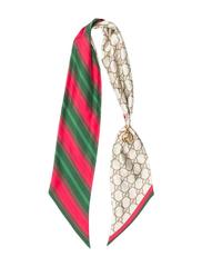 Gucci NEW Red Green Gold Charm Monogram Reversible Silk Scarf in Box