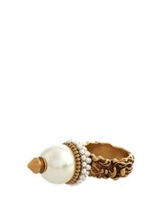 Gucci NEW Gold Pearl Textured Dagger Sphere Cocktail Fashion Ring in Box