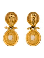 Fendi Vintage Gold Tear Drop Black Logo Dangle Drop Long Earrings