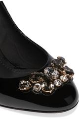 Dolce & Gabbana NEW Black Patent Leather Crystal Chunk Heel Pumps Shoes in Box