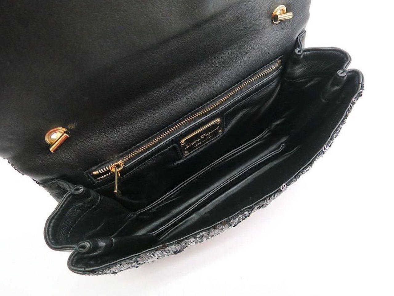Salvatore Ferragamo Black Leather Gold Sequin Crossbody Shoulder Flap Bag 1