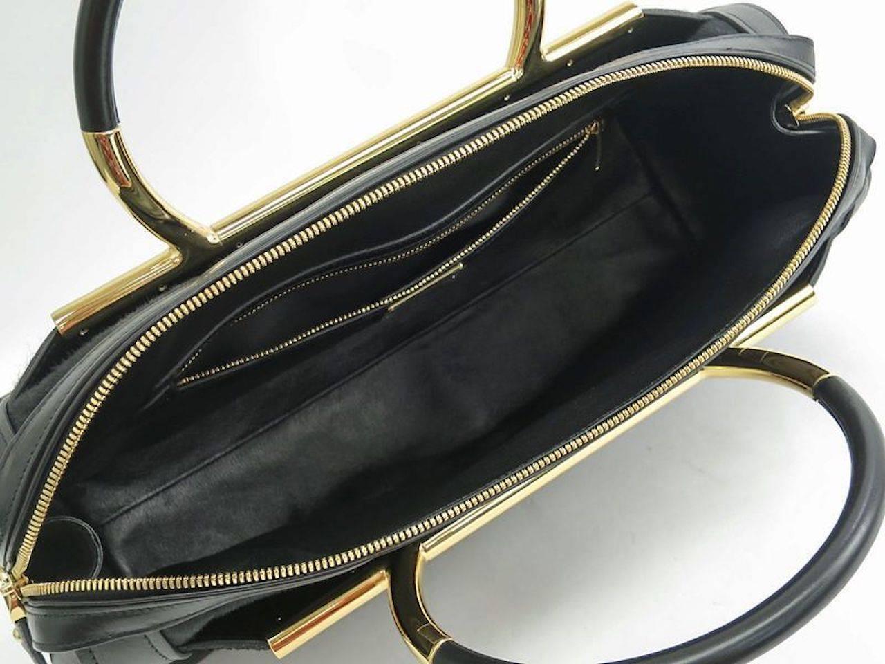 Salvatore Ferragamo Black Leather Gold Evening Top Handle Satchel Bag 2