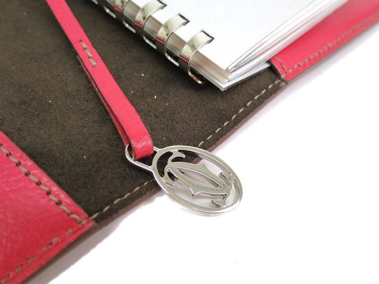 Red Cartier NEW Leather Silver Charm Agenda Travel Planner in Box