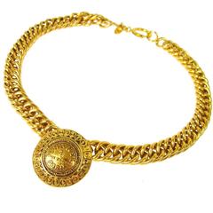 Chanel Vintage Gold Rue Cambon Large Coin Charm Statement Choker Necklace