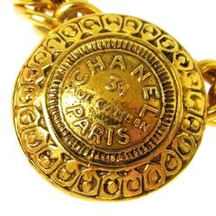 Chanel Vintage Gold Rue Cambon Large Coin Charm Statement Choker Necklace