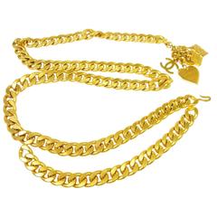 Chanel Rare Retro Gold Double Chain Link Charm Waist Belt / Necklace in Box