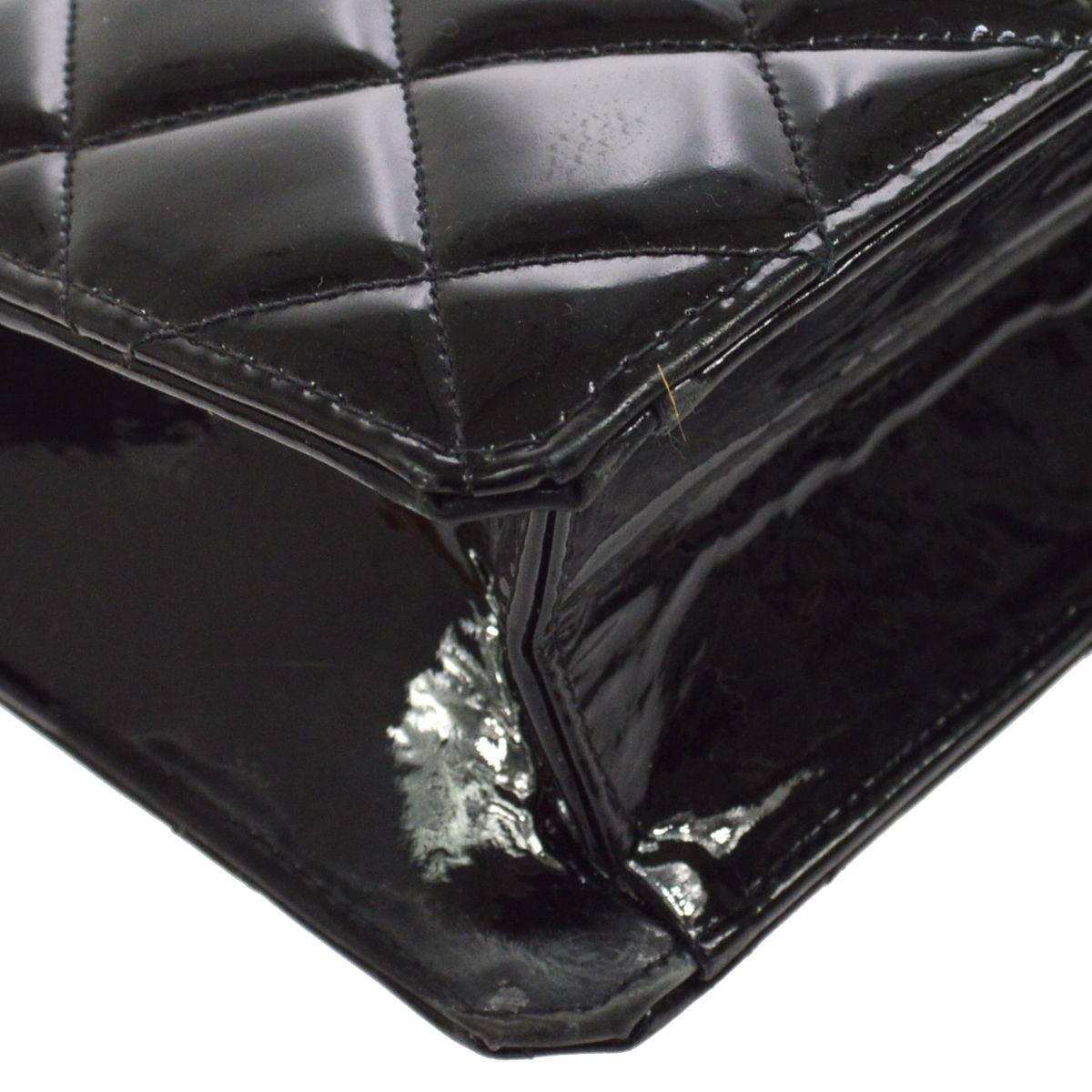 Women's Chanel Vintage Black Leather Patent Top Handle Evening Shopper Tote Bag