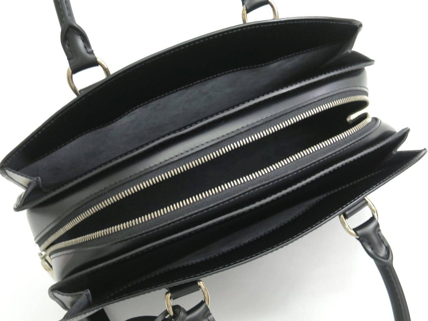Louis Vuitton Black Leather Silver Hardware Top Handle Boston Satchel Bag For Sale at 1stdibs