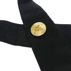 Chanel Women's Black Gold Medallion Evening Pin Brooch Neck Tie in Box