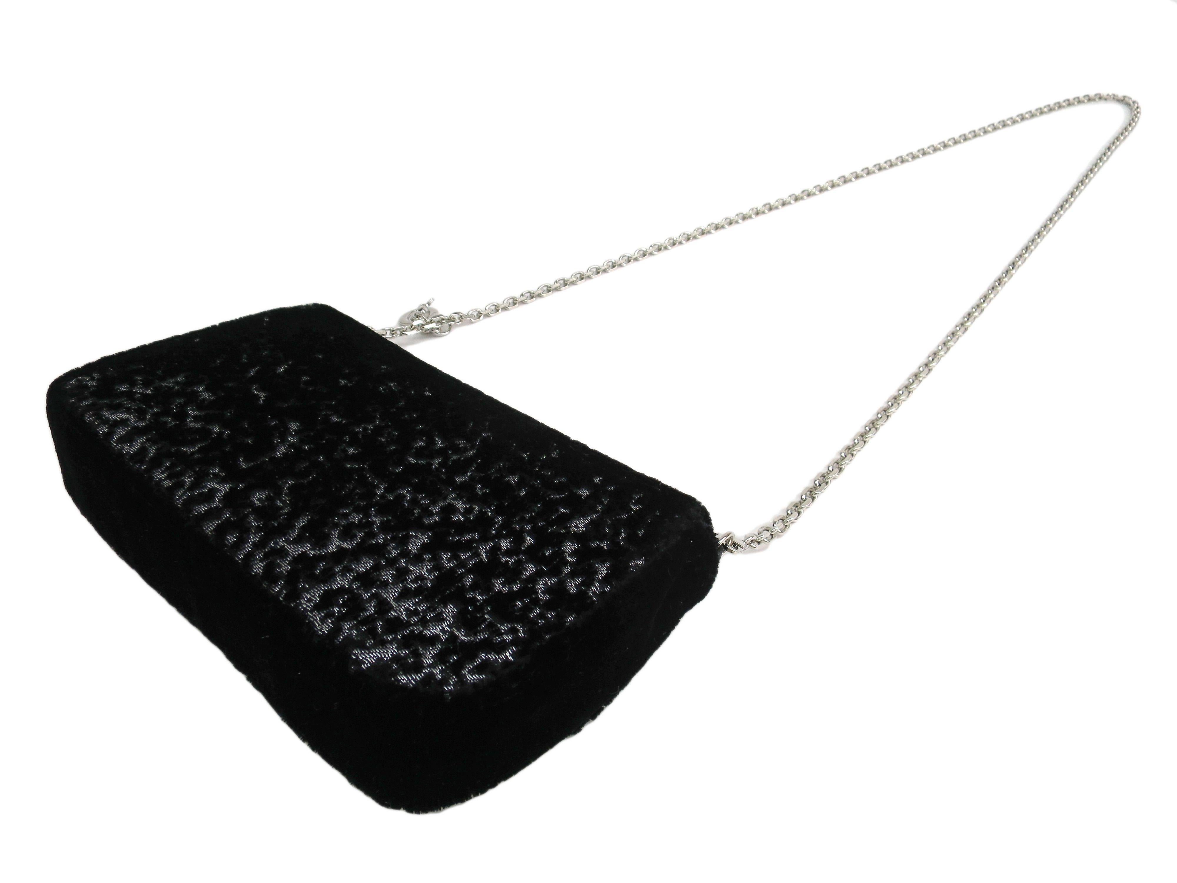 Women's Dior Black Gray Velour Metallic Evening WOC Wallet on a Chain Flap Bag in Box