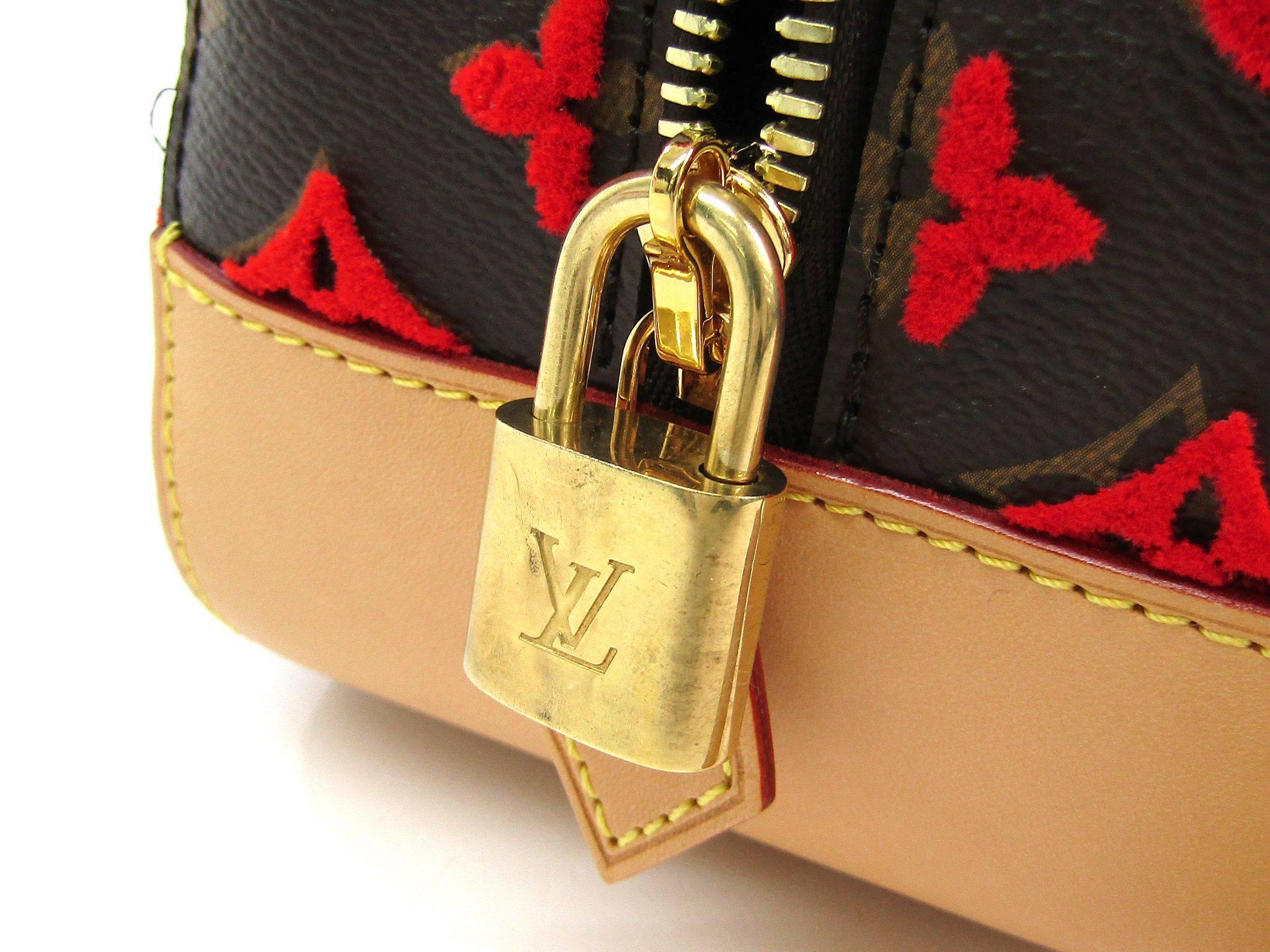Louis Vuitton Rare Limited Edition Monogram Brown Red Top Handle Satchel Bag In Excellent Condition In Chicago, IL