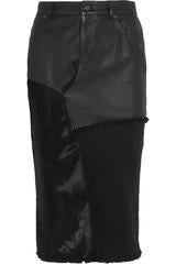 Tom Ford NEW Black Leather Patchwork Panel Distressed Day Evening Midi Skirt 