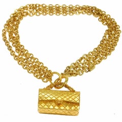 Chanel Vintage Gold Four Multi Strand Quilted Flap Choker Necklace
