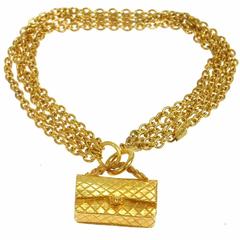 Chanel Vintage Gold Four Multi Strand Quilted Flap Choker Necklace 7