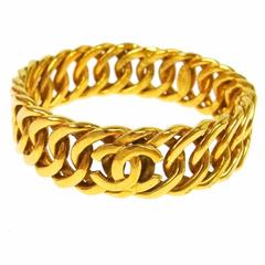 Chanel Vintage Gold Interlocking Chain Link Charm Cuff Bracelet in Box