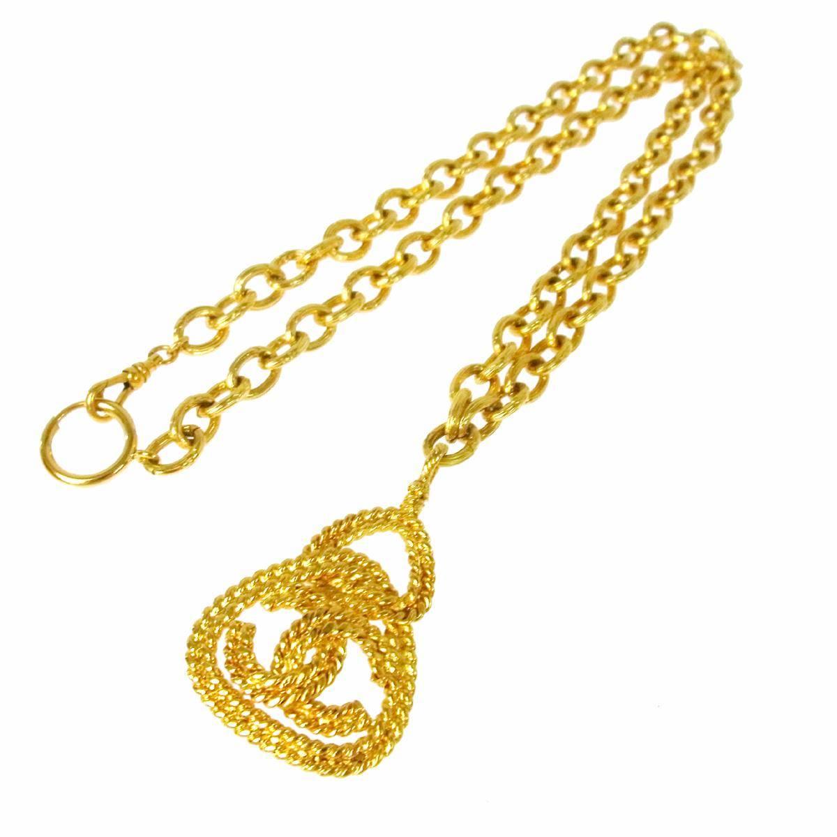 Chanel Vintage Gold Textured Brass Single Strand Medallion Charm Necklace