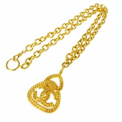 Chanel Vintage Gold Textured Brass Single Strand Medallion Charm Necklace
