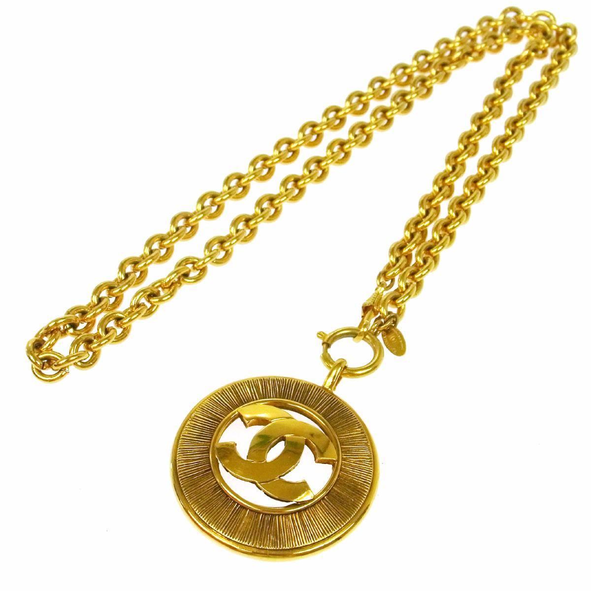 Chanel Vintage Gold Coin Charm Pendant Necklace in Box