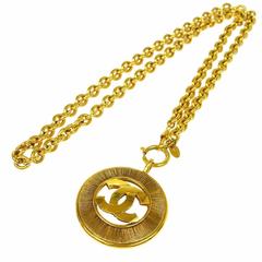 Chanel Vintage Gold Coin Charm Pendant Necklace in Box