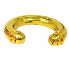 Chanel Vintage Brass Textured Gold Charm Wide Cuff Bracelet in Box