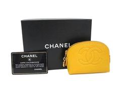 Chanel Yellow Caviar Charm Cosmetic Travel Storage Mini Pouch Bag in Box