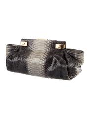 Lanvin Gray Black Snakeskin Colorblock Gold Hardware Envelope Evening Clutch Bag
