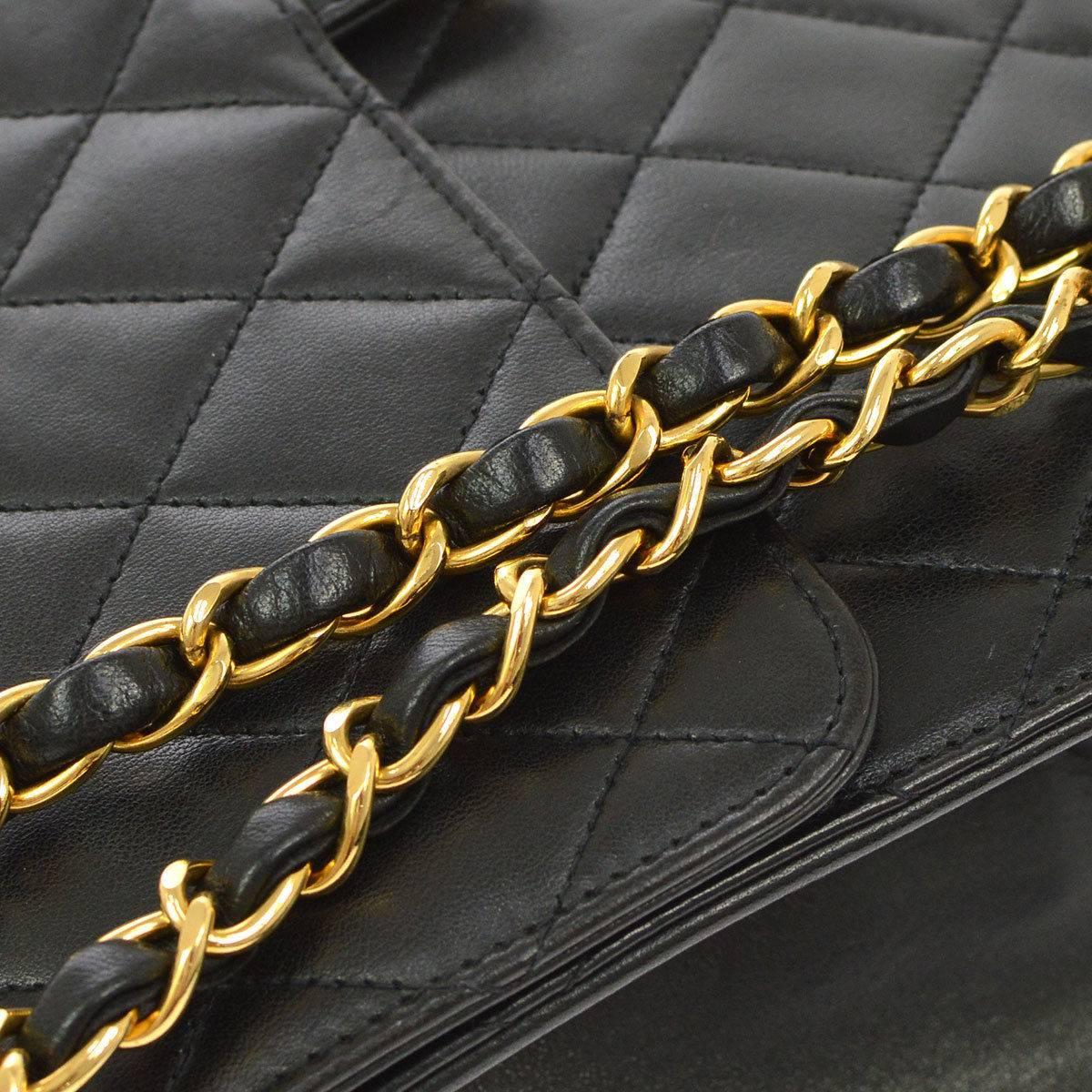Chanel Vintage Black Lambskin 2 in 1 Envelope Clutch Flap Shoulder Bag in Box In Good Condition In Chicago, IL