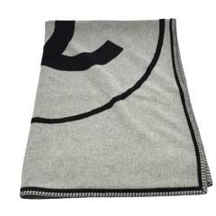 Chanel LIKE NEW Black Gray Reversible Wool Cashmere Shawl Throw Blanket