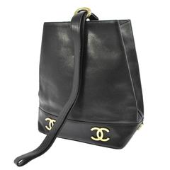 Vintage Chanel Black Caviar Leather Gold Charm Top Handle Sling Back Bag
