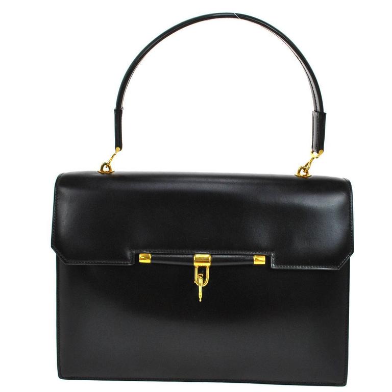 Hermes Rare Vintage Black Kelly Style Evening Top Handle Satchel Flap Bag at 1stdibs