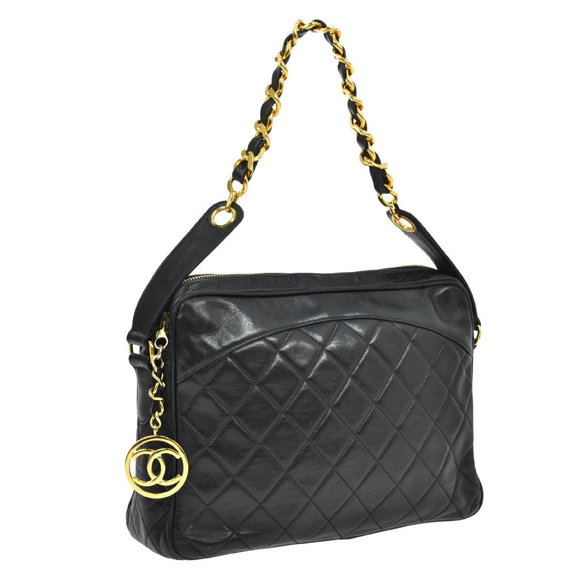Chanel Black Lambskin Coin Charm Hobo Style Short Shoulder Top Handle Bag