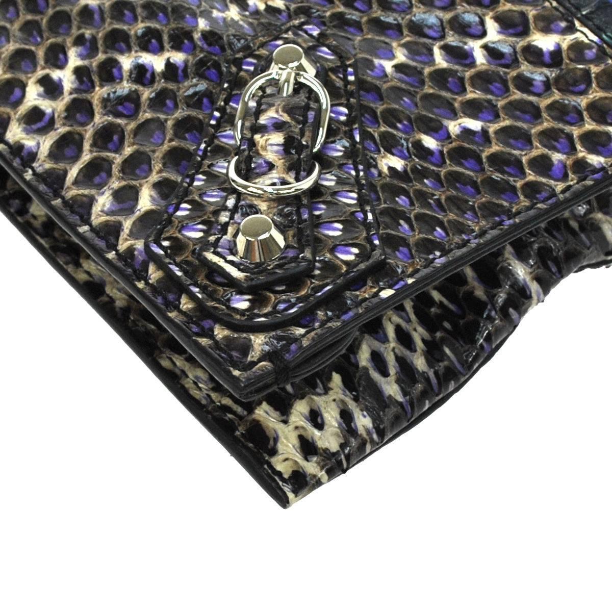 Black Balenciaga Multi Color Snakeskin Fold Over Envelope Evening Flap Clutch Bag