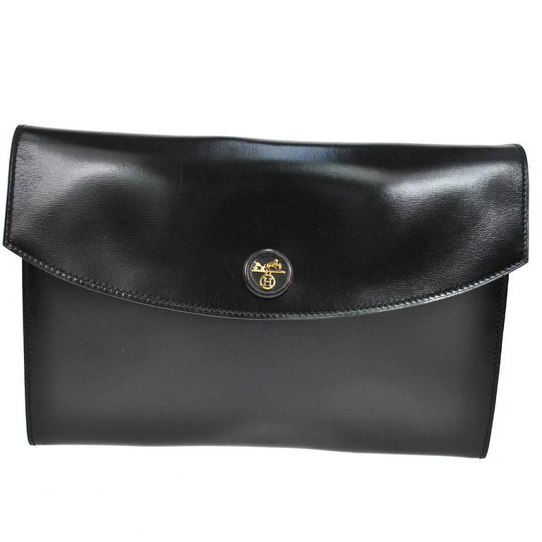 60/'s Evening Bag Vintage Black Clutch Envelope Purse with Attached Coin Purse