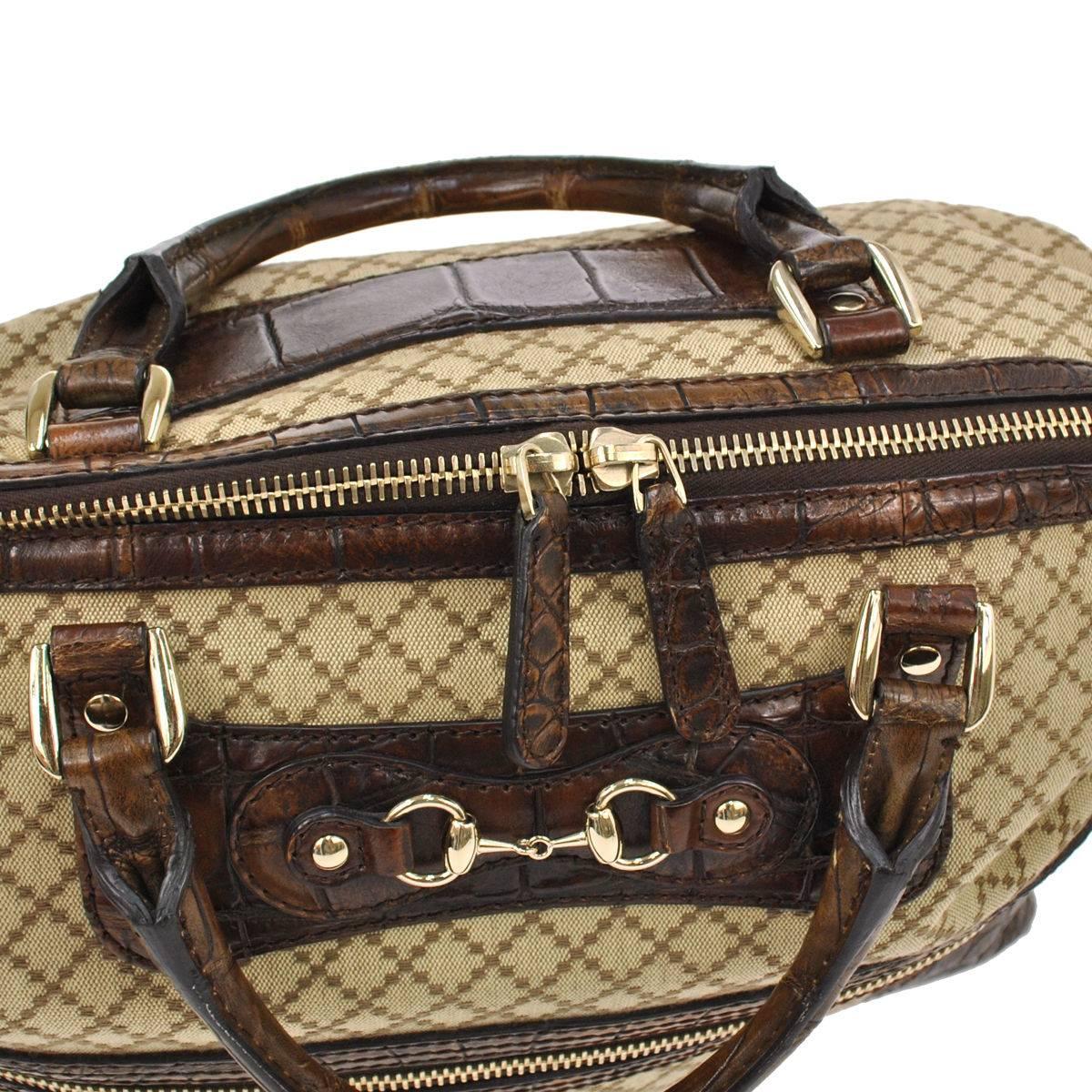 Gucci Monogram Canvas Men's Weekender Crocodile Carryall Satchel Tote Bag In Excellent Condition In Chicago, IL