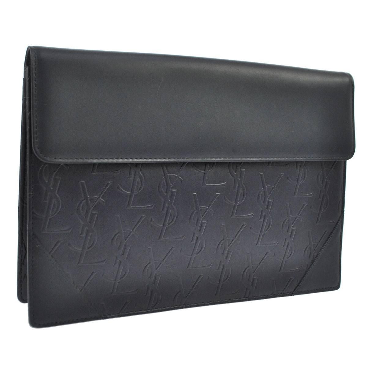 Yves Saint Laurent YSL Monogram Leather Long Envelope Evening Flap Clutch Bag