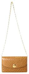 Celine Rare Vintage Cognac Ostrich Evening 2 in 1 Chain Clutch Shoulder Flap Bag