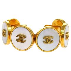Chanel Vintage Rare Gold Charm Mother of Pearl Cameo Coin Cuff Bracelet