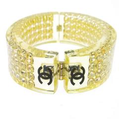 Chanel Lucite Wide Hinge Evening Charm Cuff Bracelet in Box