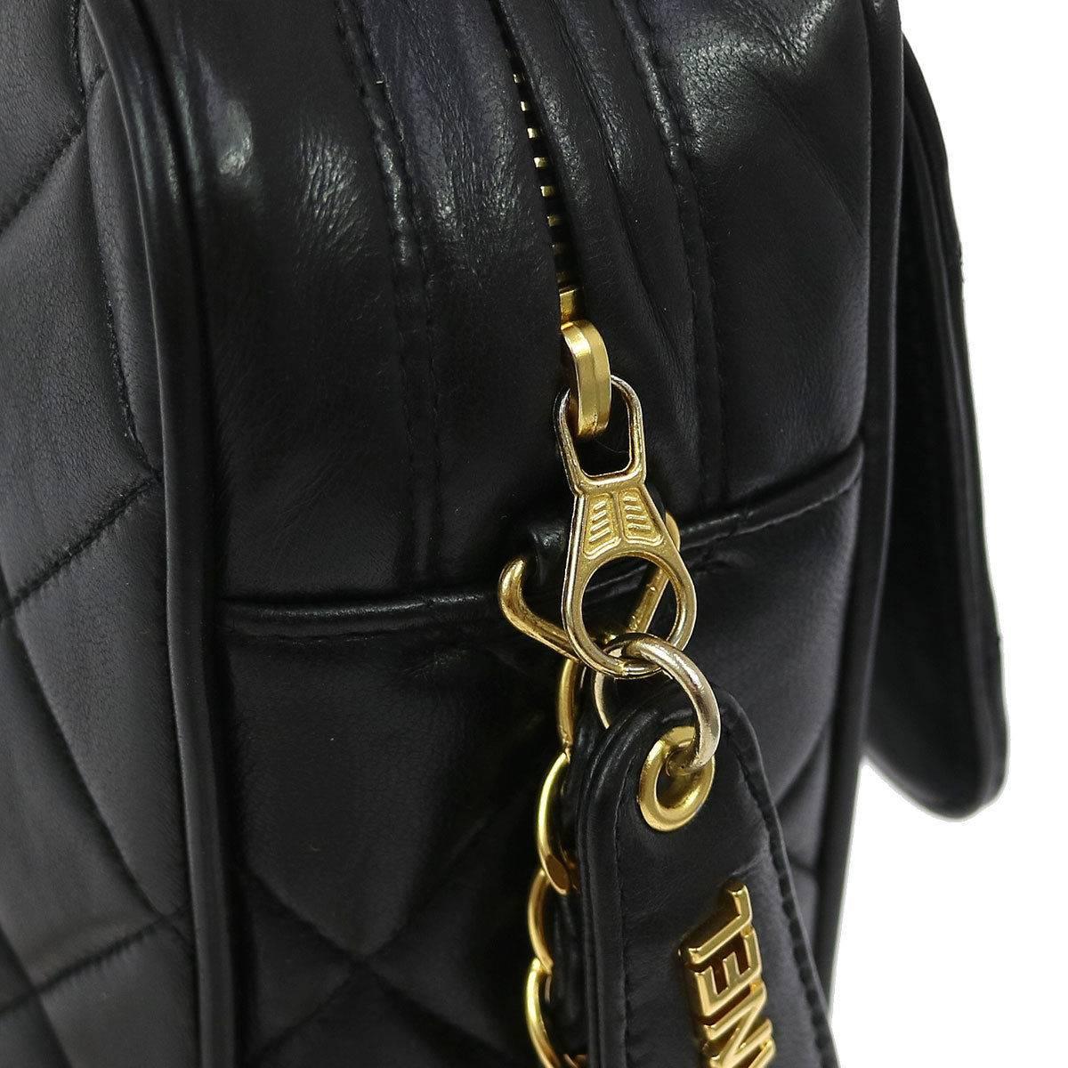 Black Chanel Vintage Medium Camera Lambskin Leather Gold Charm Flap Bag