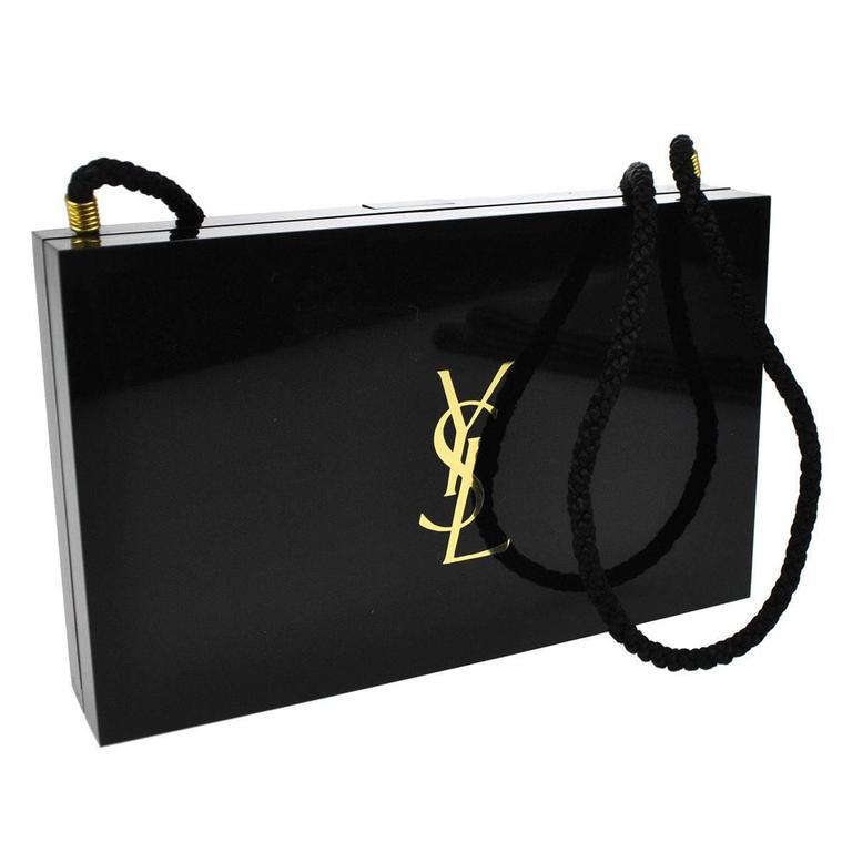 Yves Saint Laurent YSL Black Gold Compact Cosmetic Case Evening Shoulder  Clutch