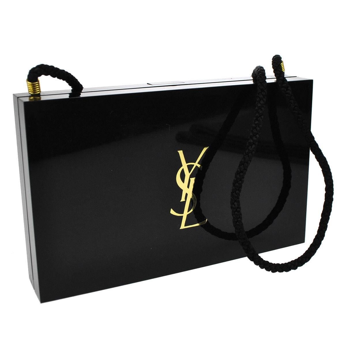 Yves Saint Laurent YSL Black Gold Compact Cosmetic Case Evening Shoulder Clutch