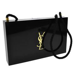 Vintage Yves Saint Laurent YSL Black Gold Compact Cosmetic Case Evening Shoulder Clutch