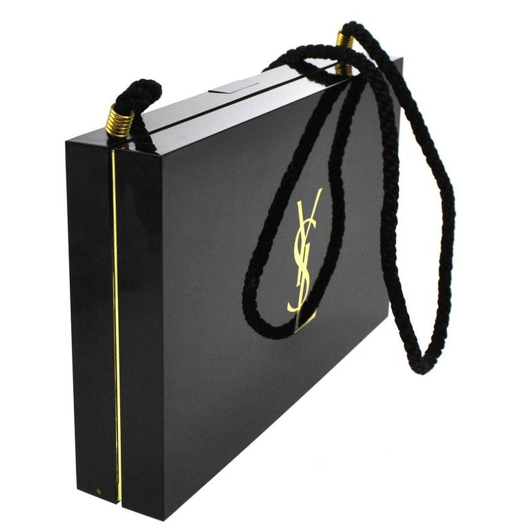 YSL RARE Black Gold Compact Cosmetic Case Vanity Evening Shoulder